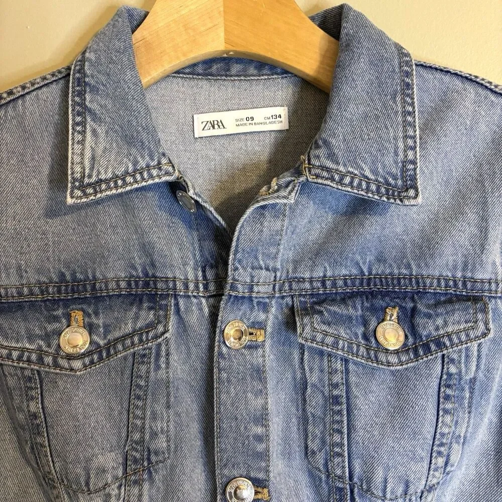 ZARA Girls Sz 9 Denim Blue Jean Utility Jumpsuit Wide Leg Streetwear